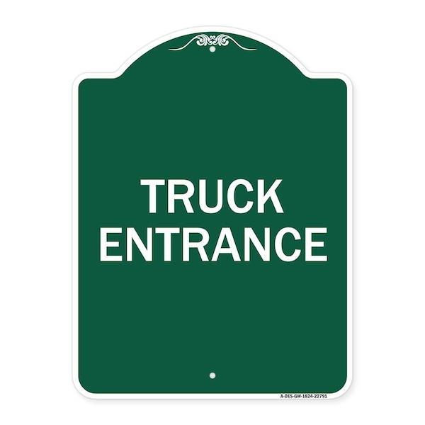 Traffic Entrance Sign Truck Entrance, Green & White Aluminum Sign, 18" x 24", GW-1824-22791